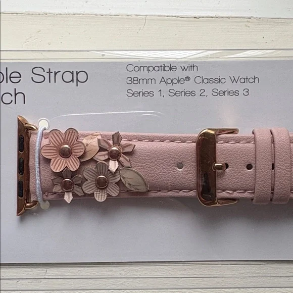 Floral Appliqué Pink Watch Strap - fits Apple Watch 38mm Series 1, 2, 3 - Picture 7 of 13